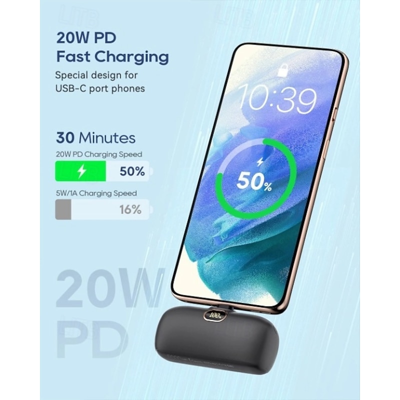 Small Portable Charger for iPhone with Built-in Lightning Cable 5000mAh Power Bank Fast Charging for Phone2