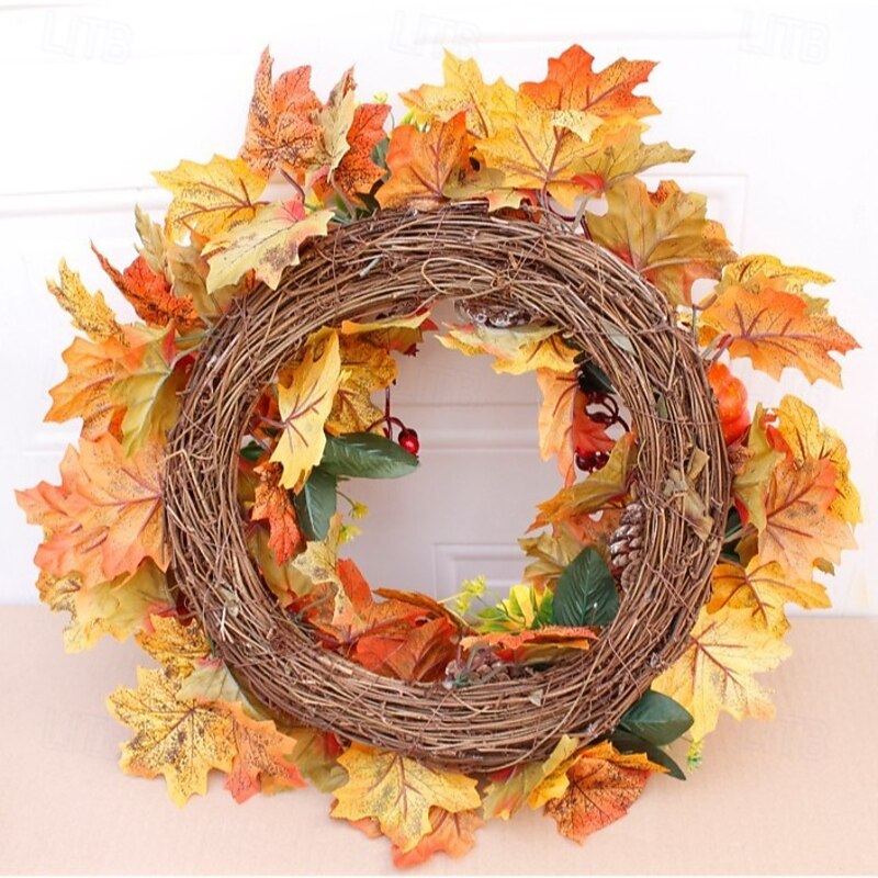 Fall Wreath for Front Door Thanksgiving Autumn Farmhouse Indoor Outdoor Decoration, Pumpkin Pinecone Berry Maple Leaf Vine Wreath, Rustic Harvest Door and Wall Hanging Decor4