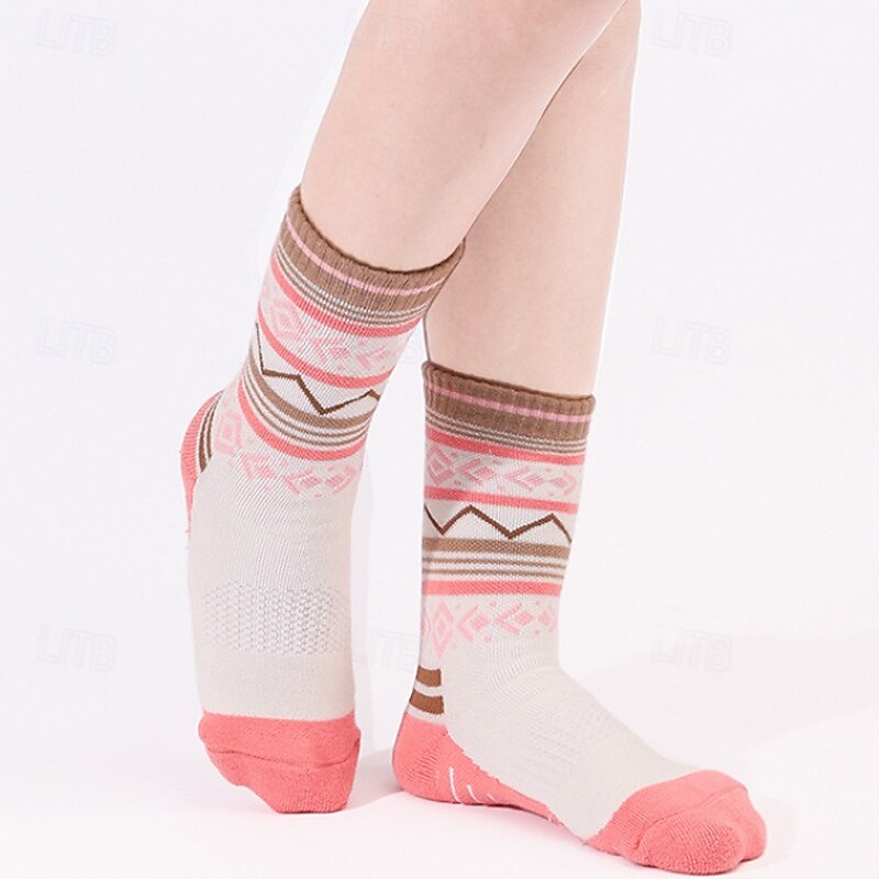 1 Pair Women's merino wool socks Hiking Socks Sports Socks Thermal Warm Breathable Anti Blister Sweat-Wicking Outdoor mid crew Patchwork Wool Pink Sky Blue Purple for Running2
