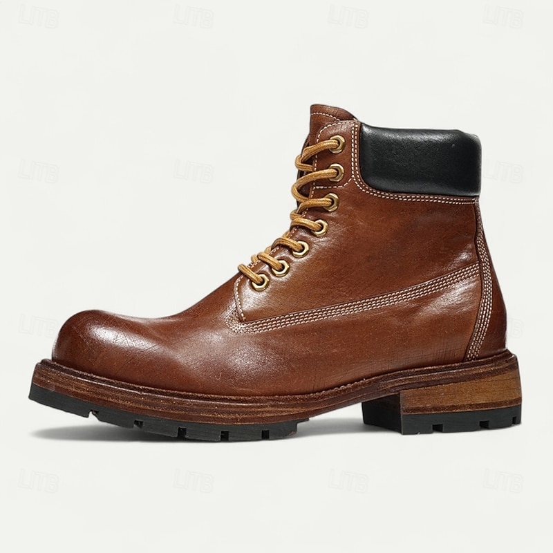 Men's Brown Leather Lace-Up Work Boots with Ankle Padding and Goodyear Welt – Heavy-Duty Footwear for Construction, Hiking and Outdoor Activities4