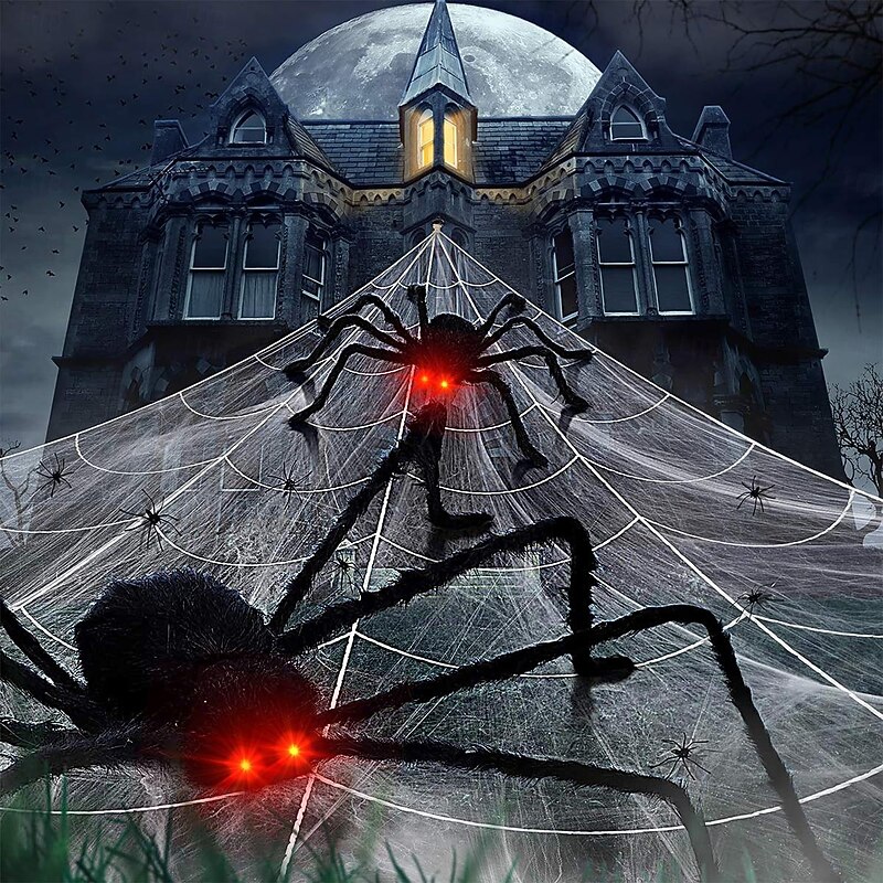 Halloween Decoration LED Spider Outdoor, Light Up Halloween Spider Decorations Bendable Fake Spider with Back Gradient Light,Halloween Decor for Home Yard Costumes Parties Garden Lawn4