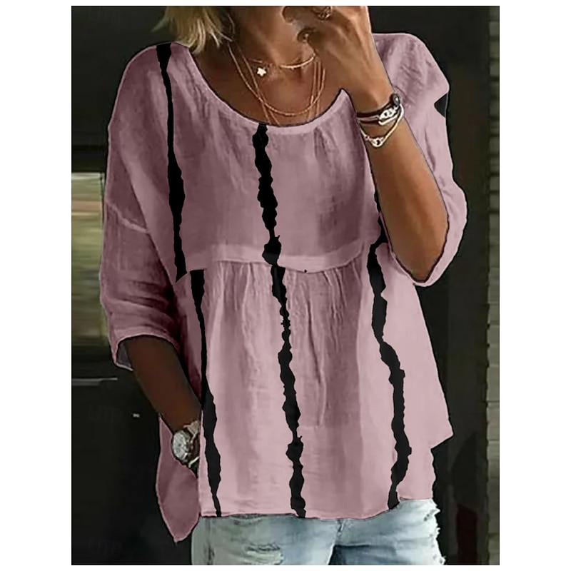 Women's Blouse Tie Dye Stylish 3/4 Length Sleeve Crew Neck Regular Tops Daily Holiday Print White Pink Wine Navy Blue Royal Blue Summer2