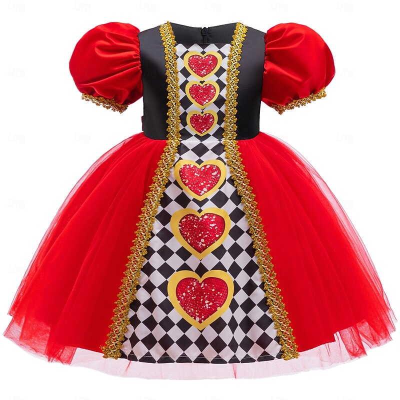 Alice in Wonderland Fairy Tale Queen of Hearts The Red Queen Venom Dress Costume Tutu Storybook Characters Cosplay Movie Cosplay for Girls' Kid's Halloween Carnival World Book Day Performance