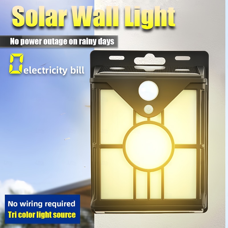 Solar Outdoor Wall Light Powered Sensing Waterproof with High Quality Panels Ideal for Villa Courtyards Home Exteriors  Natural White Warm WhiteWhite   1PC