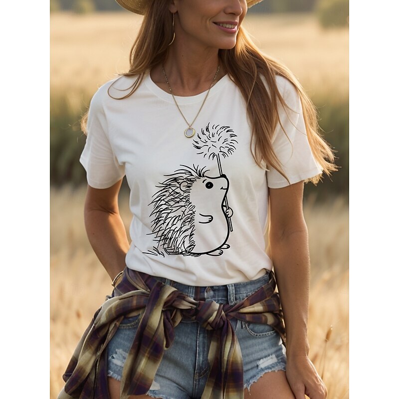 Women's T Shirt Graphic Animal Vintage Stylish Classic Short Sleeve Crew Neck Round Neck Regular Tops Daily Weekend Print Black White Pink Red Blue Summer Spring