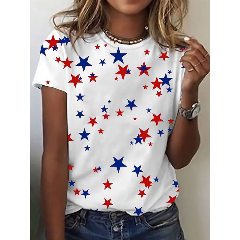 Women's Patriotic  T Shirt Graphic Star Vintage Stylish Classic Short Sleeve Crew Neck Regular Tops Daily Weekend Print Black White Pink Summer