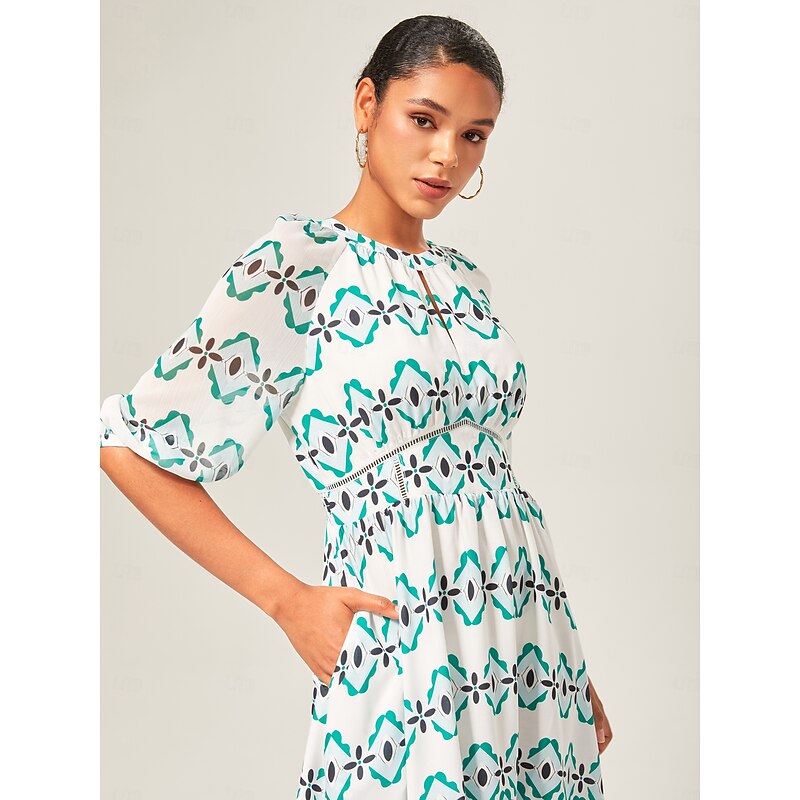 Geometric Cinched Waist Midi Dress2