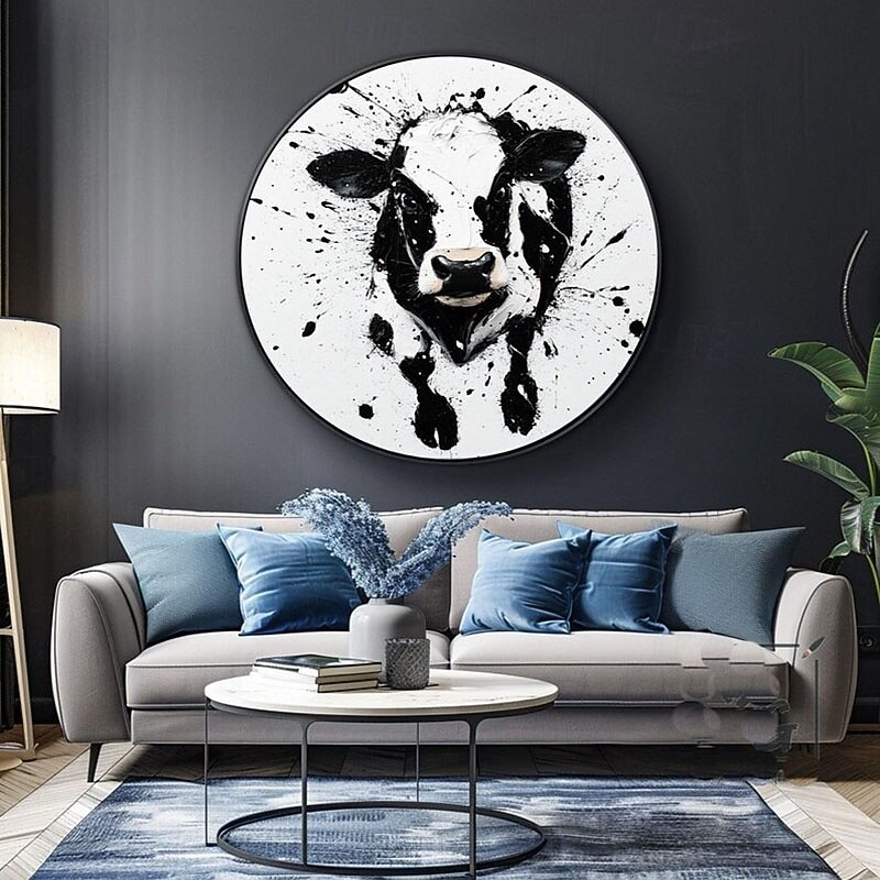 Hand Painted Oil Painting Abstract Cow Canvas Wall Art Colorful Canvas Art Large Textured Oil Painting for Home Wall Decor