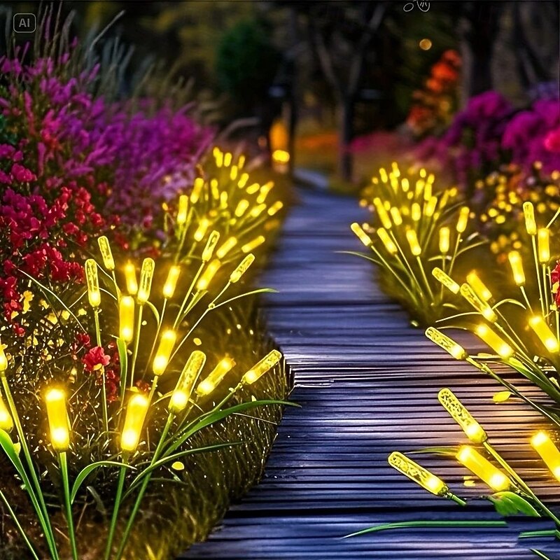 2PCS Solar Firefly Garden Light Bubble Reed Swaying Lawn Light for Patio Yard Porch Garage Walkway Holiday Landscape Decoration