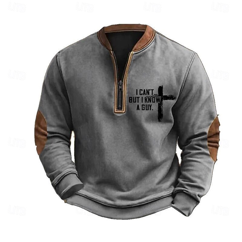 Men's Sweatshirt Quarter Zip Sweatshirt Black White Brown Dark Gray Half Zip Color Block Cross Half Zip Print Sports & Outdoor Daily Holiday Polyester Vintage Streetwear Casual Fall & Winter Clothing4