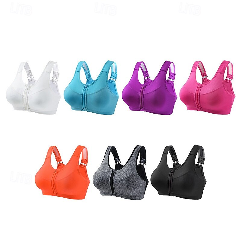Women's Yoga Bra Sports Bra Pilates Bra Bra Top Push Up Seamless Anti-vibration Wireless Zipper Solid / Plain Color Sport Activewear Black White Gym Zumba Running2