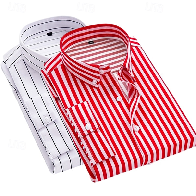 Men's Dress Shirt Button Down Shirt Striped Shirt Collared Shirt Striped Formal Wedding White+Red White+light blue Navy Blue+Black Navy Blue+Red Long Sleeve All Seasons Clothing Apparel Multi-pack4