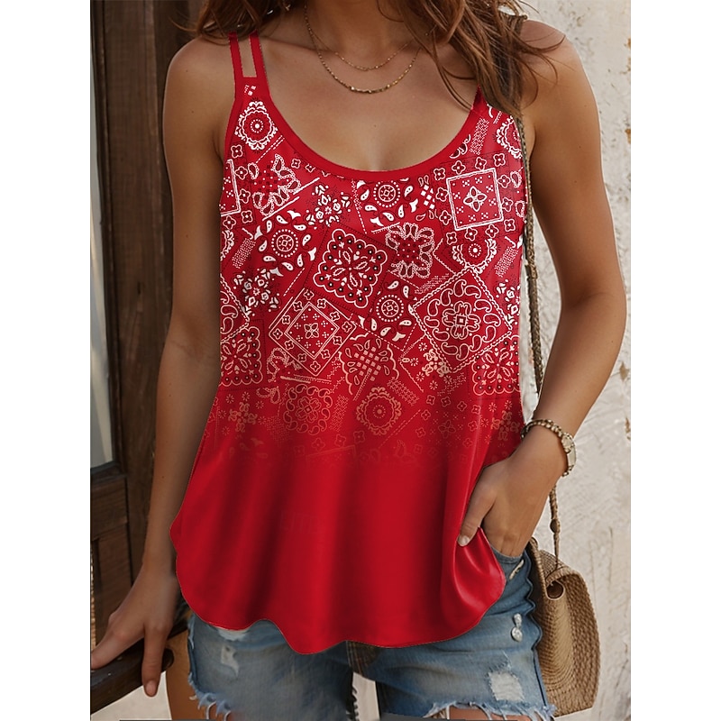 Women's Camisole Tank Top Ombre Graphic Geometric Vintage Stylish Sleeveless Scoop Neck Regular Tops Daily Holiday Print Red Blue Purple Green Summer Spring