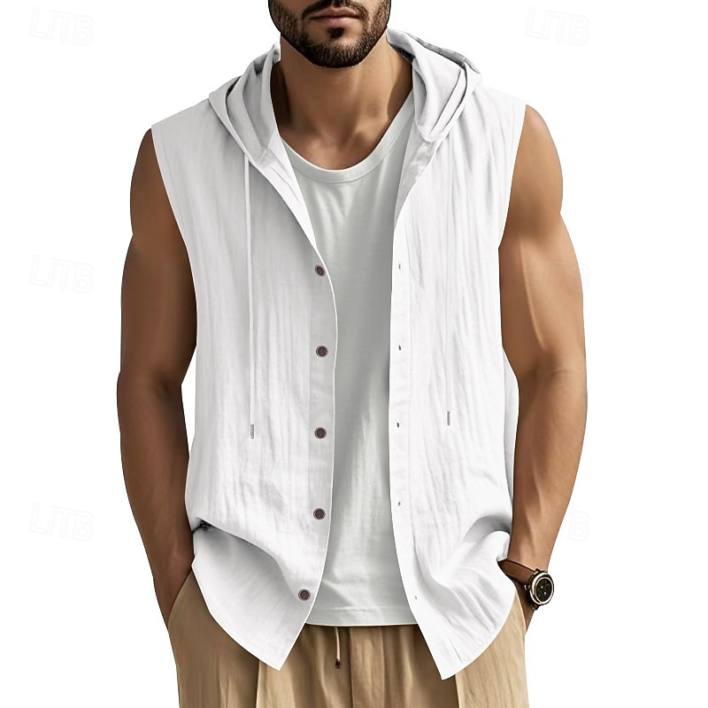 Men's Tank Top Vest Top Undershirt Sleeveless Shirt Sleeveless Hooded Summer Plain Fashion Designer Basic Buttons Vacation Street Going out Black White Yellow Top Tee for Men
