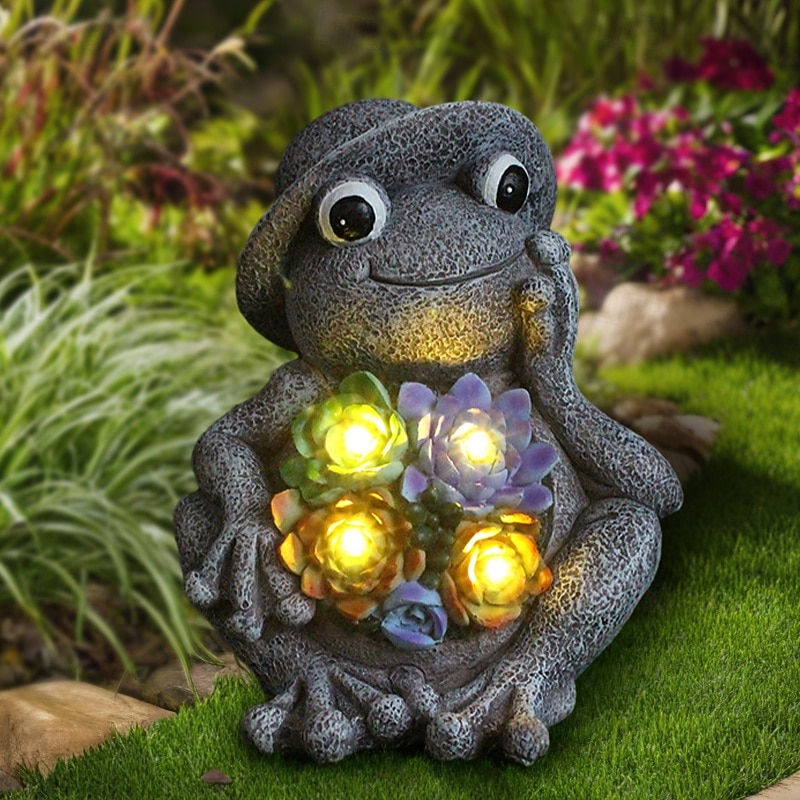 1 Pc Outdoor Solar Hat Frog Handheld Luminous Succulent Decorative Light Summer Courtyard Garden Lawn Path Pond Landscape Light