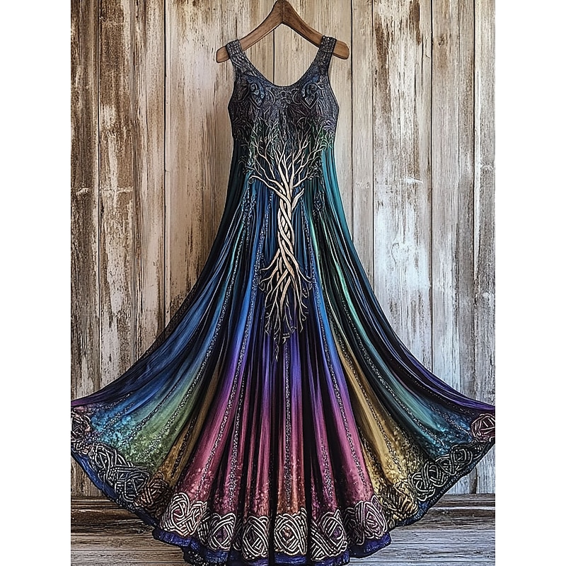 Women's Maxi Dress A Line Dress Off The Shoulder Dress Vacation Casual Party Regular Fit Ombre Graphic Sleeveless Square Neck Purple Orange Green Summer Spring