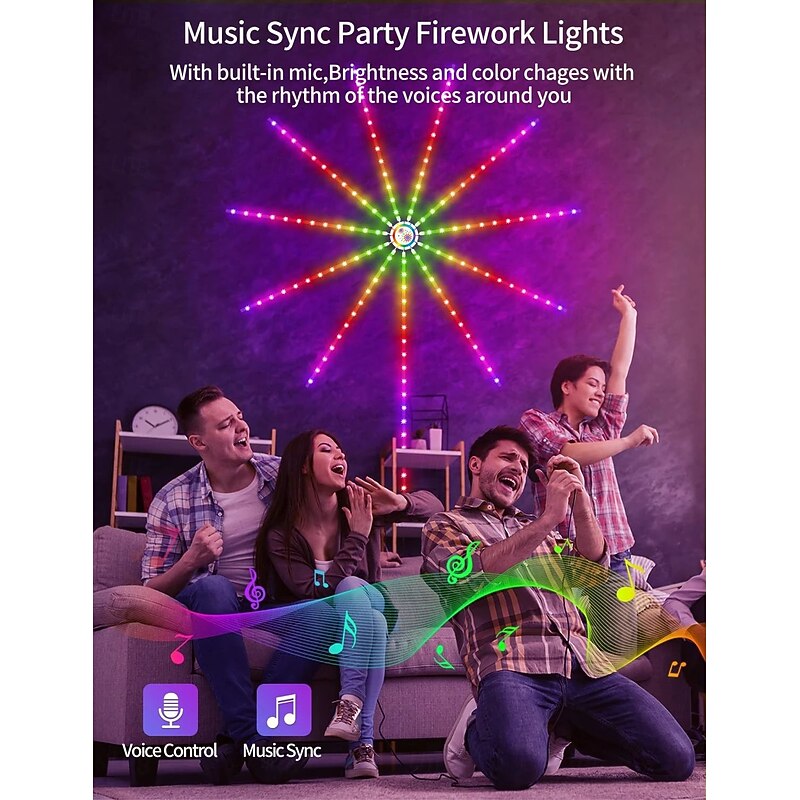 Smart Firework Led Lights USB Powered Room Decor, Color Changing Fireworks Led Lights for Bedroom with Launch Burst Effect, RGB Led Strip Lights Remote App Control for Halloween4