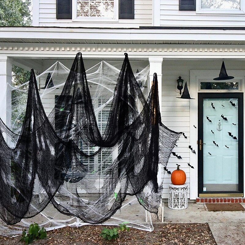 Halloween Creepy Cloth Outdoor Decorations Spiders Webs, Black Spooky Cheesecloth Fabric Scary Gauze for Halloween Drapes Yard Patio Party Stair Haunted Houses3
