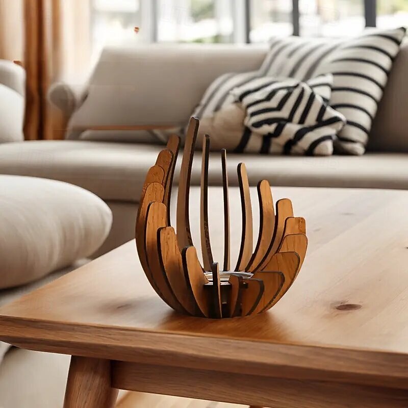 Handcrafted Lotus Wooden Candle Holder, 1pc Decorative Tealight Stand with Layered Petals and Center Tunnel, Safe Battery-Free Tabletop Home Decor4