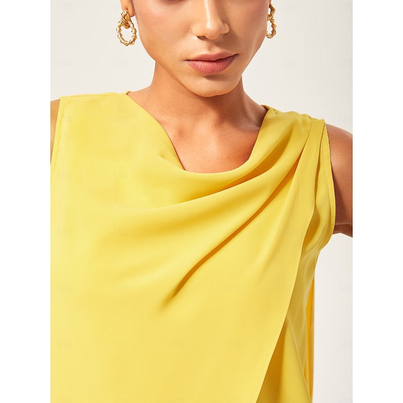 Light Yellow Cowl Neck Sleeveless Blouse2