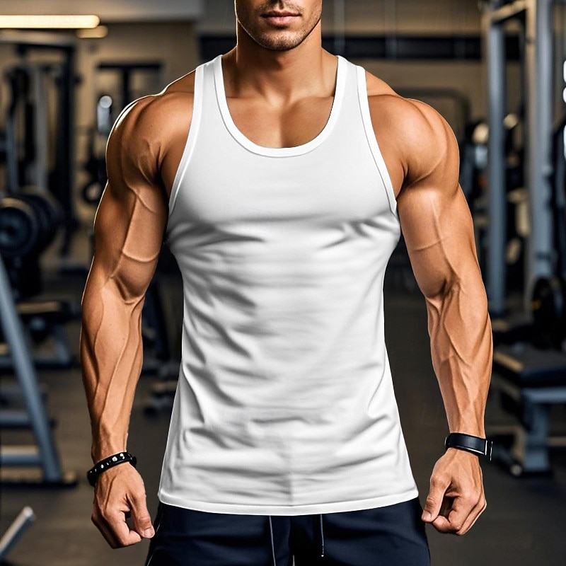 Men's Tank Top Vest Undershirt Sleeveless Shirt Sleeveless Round Neck Crewneck Summer Solid Color Plain Fashion Classic Comfortable Street Casual Sports Black White Red Top Tee for Men