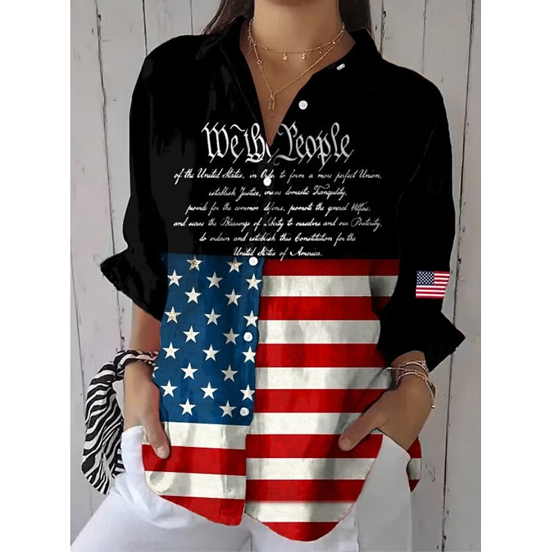 Women's Patriotic Shirt Graphic Flag Vintage Tropical Stylish Regular Tops Work Daily s Print Maroon Black White Yellow Blue Fall4