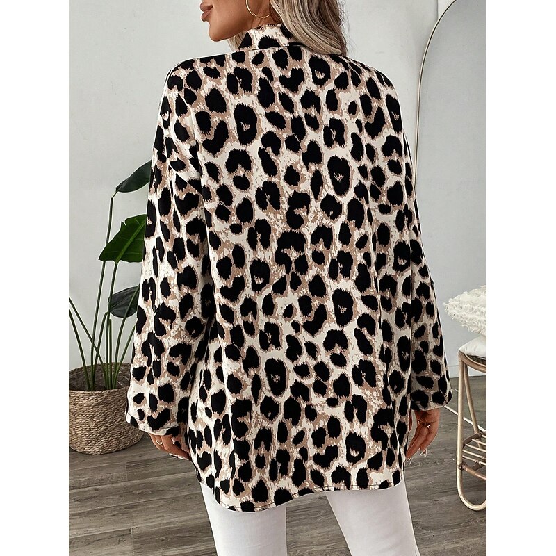Women's Shirt Button Down Tunic Shirt Collar Long Sleeve Graphic Leopard Vintage Daily Stylish Regular Tops Daily Holiday s Print Brown Spring2