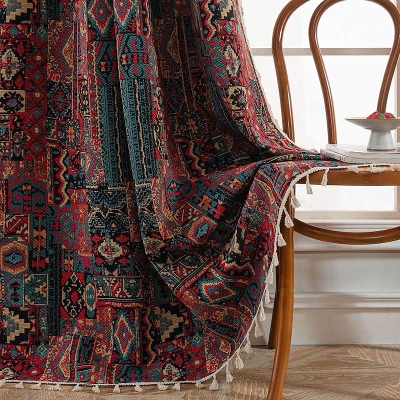 Jacquard Curtains 1 Panel with Tassels for Bedroom Living Room Windows Thermal Insulated Room Darkening Rod Pocket Curtains3