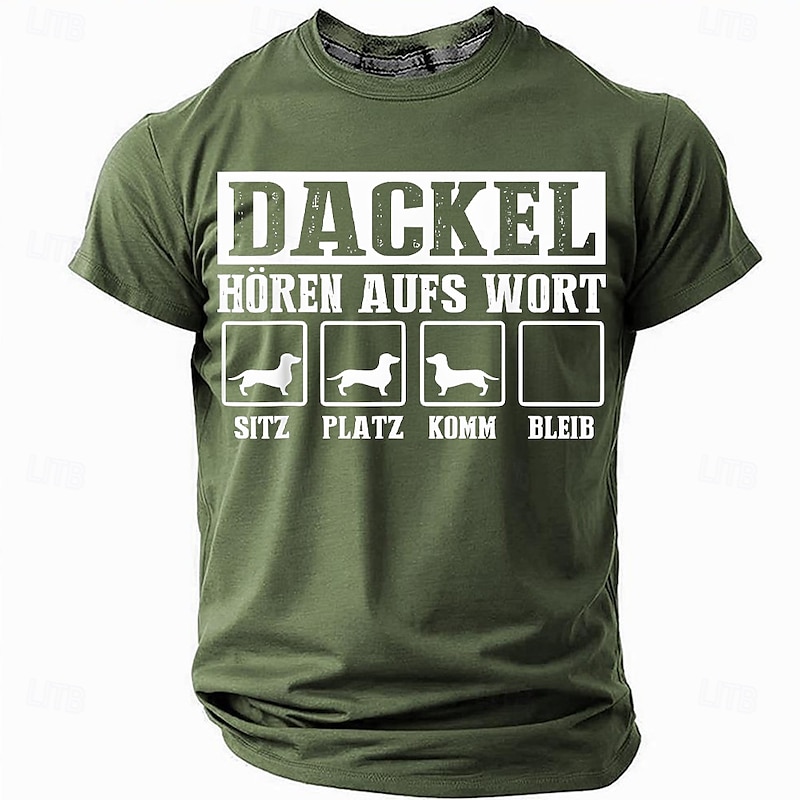Mens Dachshund Graphic T-Shirt: 'Dackel Hören Aufs Wort' German Dog Commands Print - Sit, Down, Come, Stay Short Sleeve Tee3