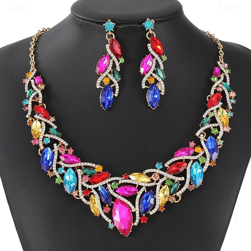 Bridal Jewelry Sets 1 set Zircon Rhinestone 1 Necklace Earrings Women's Fashion Personalized Luxury Cute Fancy Leaf irregular Jewelry Set For Wedding Party Party Evening Wear2