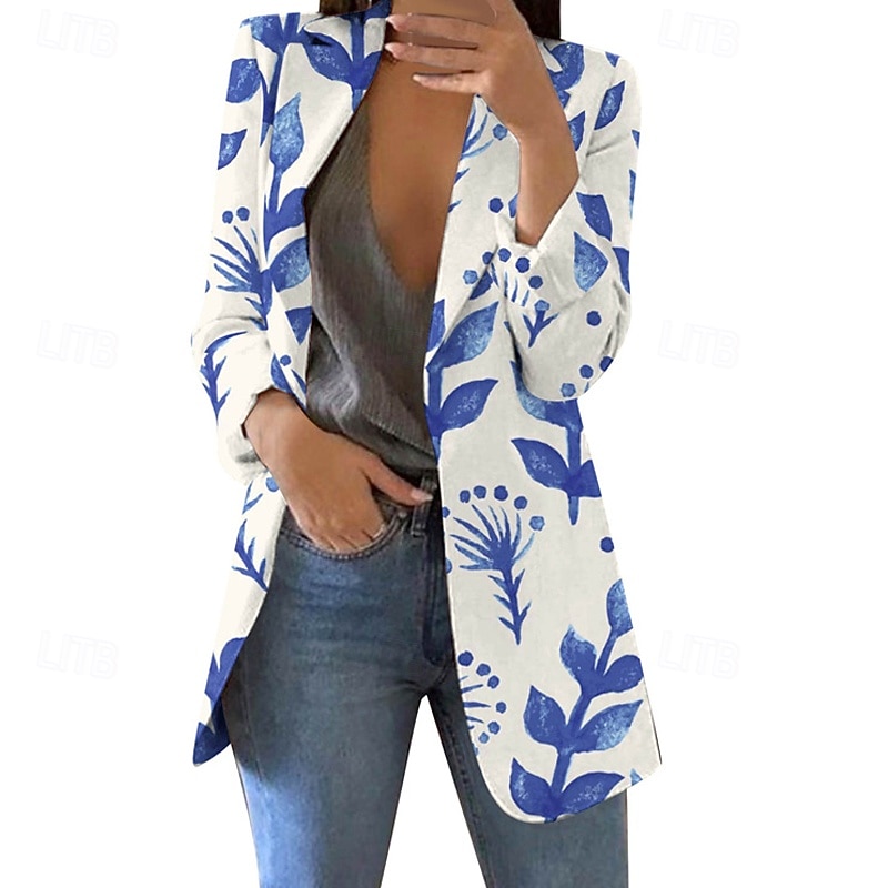 Women's Blazer Comfortable Print Elegant Fashion Casual Floral Going out Casual Daily Cardigan Regular Lapel Regular Fit Long Sleeve Outerwear Black White Pink Spring Fall4