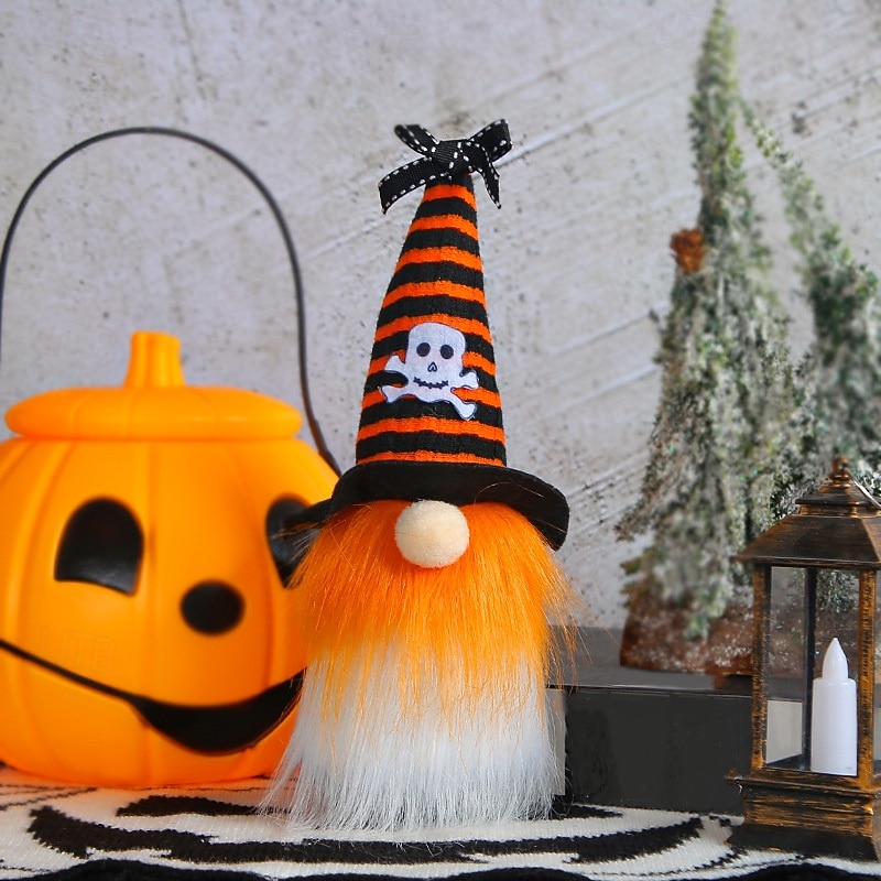 Halloween Witch Gnome Mini Plush Door with Hats, Cute Ghost Festival Decoration, Bar and Tabletop Props for Spooky Party Decor3
