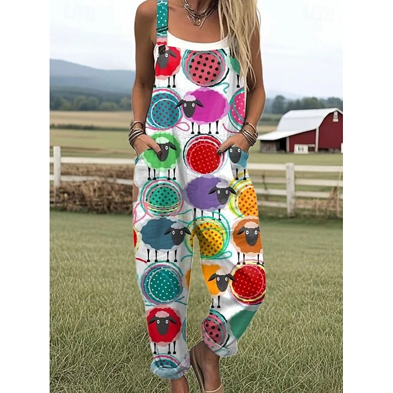 Women's Overall Active Graphic Sleeveless Harem Drawstring Vacation Street Loose Fit Yellow Red Blue Summer2