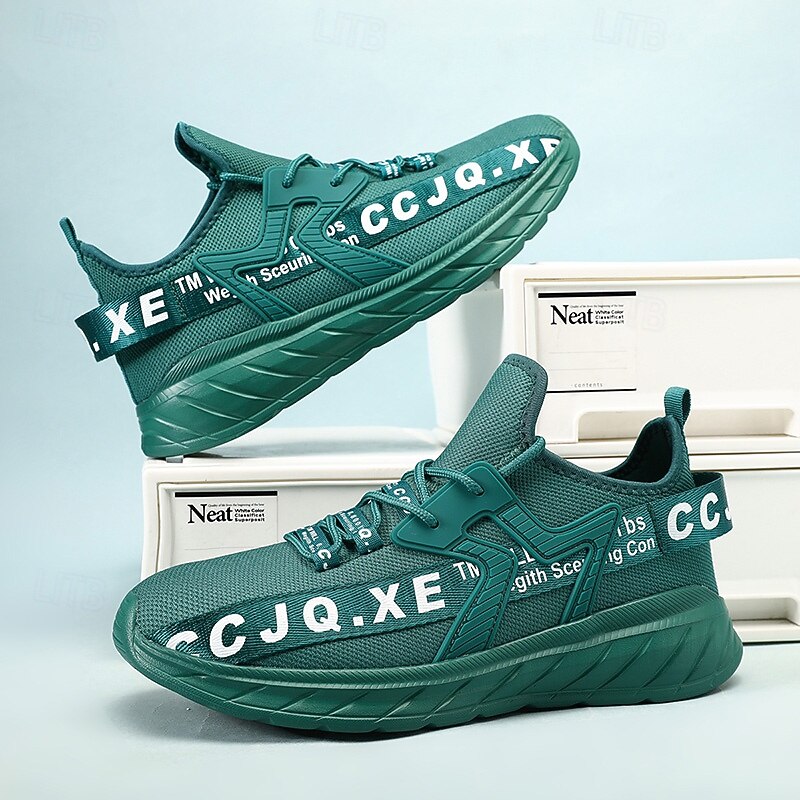 Men's Green Sports Sneakers with Bold Lettering Design - Comfortable, Lightweight, Ideal for Running, Gym and Active Lifestyles2