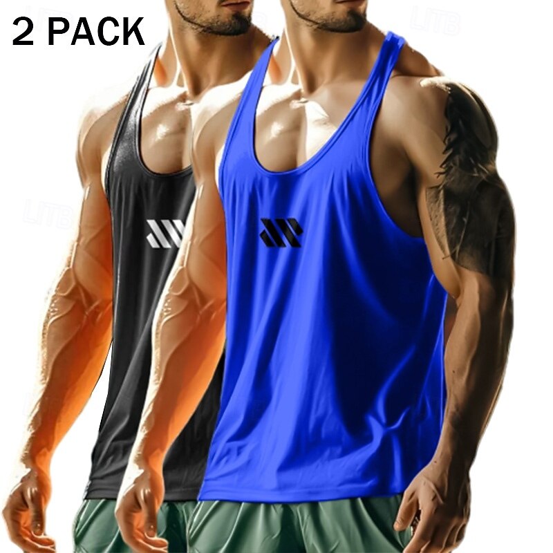 Men's Tank Top Vest Sleeveless Shirt Gym Muscle Tee Sleeveless U Neck Scoop Neck Summer Plain Fashion Sporty Classic 2 Piece Multi-pack Casual Sports Fitness Red+Light Grey Gray+White Black+Gray Top2