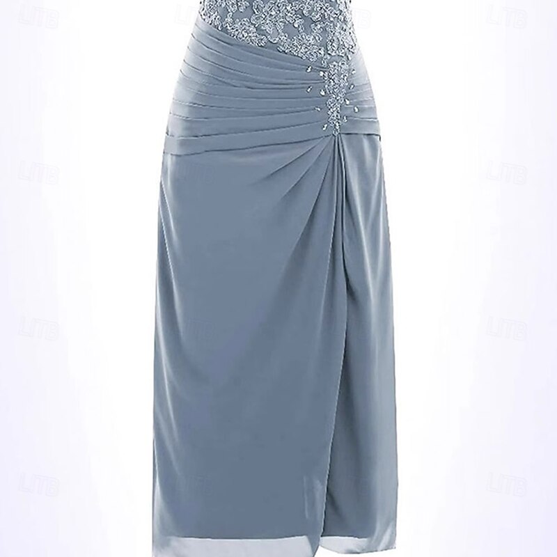 Mermaid / Trumpet Mother of the Bride Dress Elegant Simple Crew Neck Ankle Length Chiffon Short Sleeve with Solid Color2