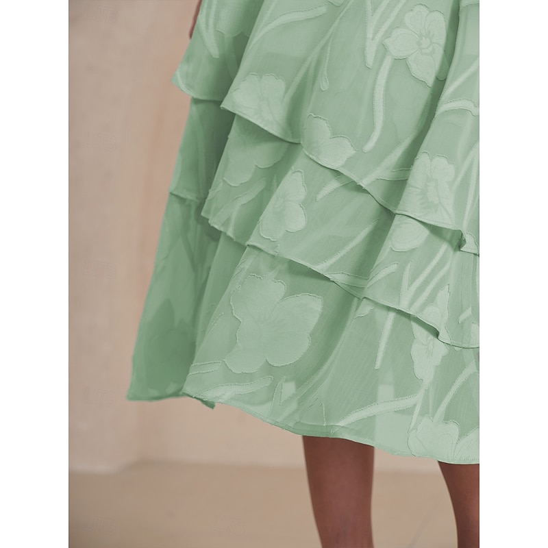 Women's Skirt Elegant Midi Mid Waist Skirts Floral Layered Inelastic Party Causal Sage Green Summer Chiffon2