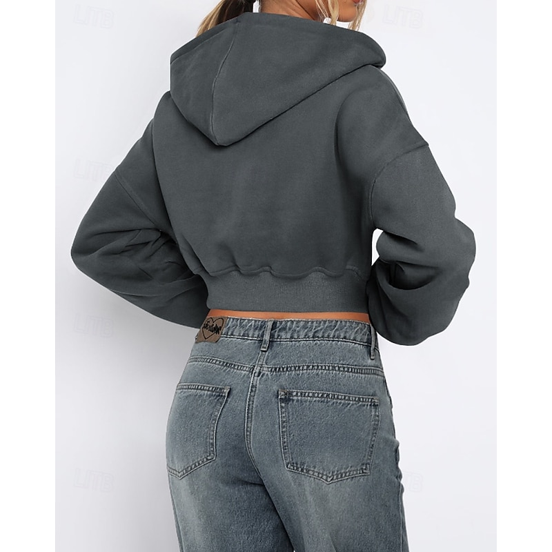 Women's Hoodie Running Jacket Zipper Pocket Long Sleeve Jacket Athleisure Fall Solid Colored Thermal Warm Windproof Tennis Golf Running Sportswear Activewear Dark Grey Apricot Black2