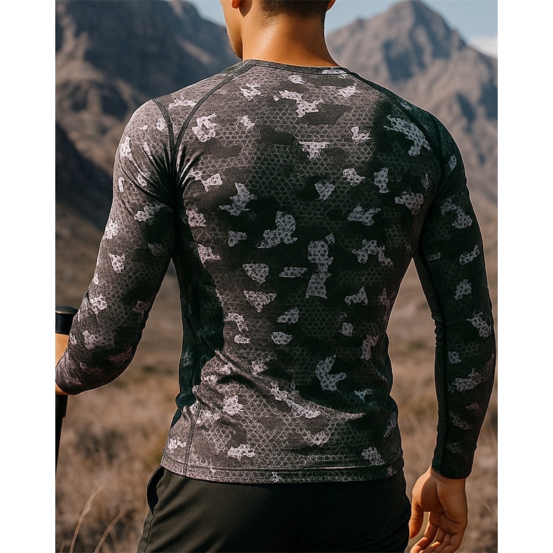 Men's Hiking top Tee shirt Long Sleeve Crew Neck Tee Tshirt Top Outdoor Quick Dry Lightweight Elastic Breathable Pullover Polyester Camo Royal Blue Blue Grey Tennis Golf Running2
