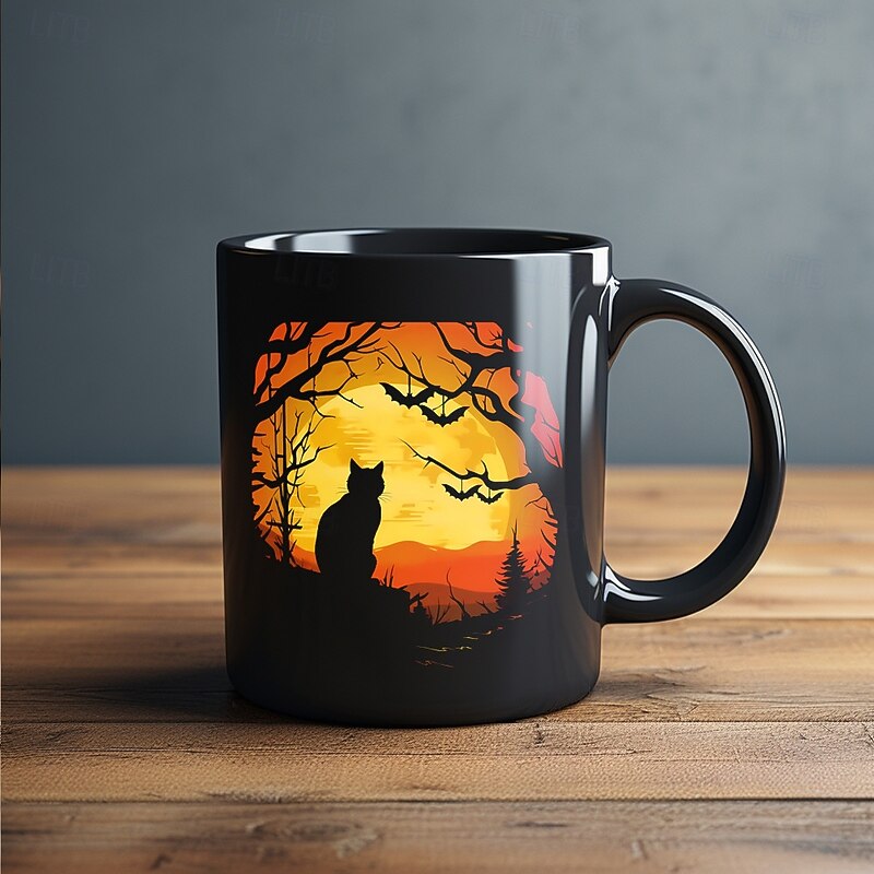 Halloween Gift Mug, Black Cat Ceramic Coffee Mug 330ml/12oz, Cute Halloween Cup for Cat Lovers, Spooky Kitty Themed Mug for Women, Friends, Holiday Gift4
