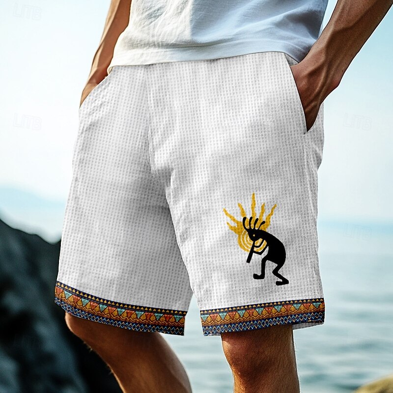 Men's Ethnic Indian Culture Kokopelli Waffle Shorts Sweat Shorts Casual Shorts Mid Waist Retro Vintage Vacation Jogging Workout Elastic Drawstring Waist Shorts with Pockets Designer Clothing Apparel3