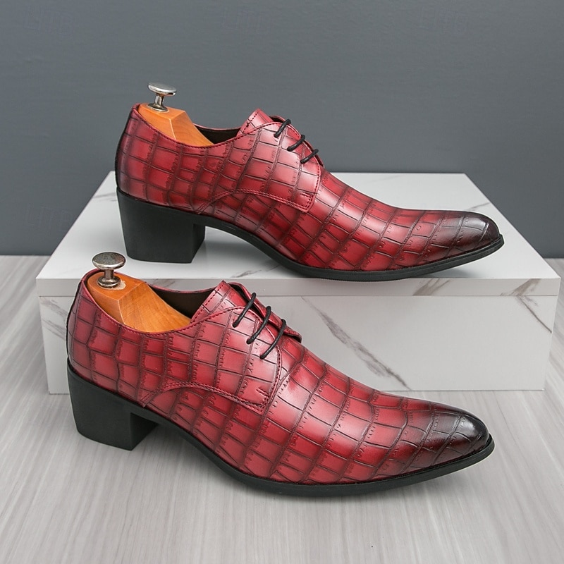 Men's Red Crocodile Pattern Faux Leather Dress Shoes – Glossy and Trendy Business Oxfords for Formal Events, Night Parties, Dressy Occasions and Professional Looks2