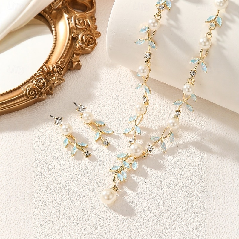 Bridal Jewelry Sets Two-piece Suit Zircon Imitation Pearl Rhinestone 1 Necklace Earrings Women's Elegant Stylish Simple Cute Beads Leaf Butterfly irregular Jewelry Set For Wedding Party Party Evening2