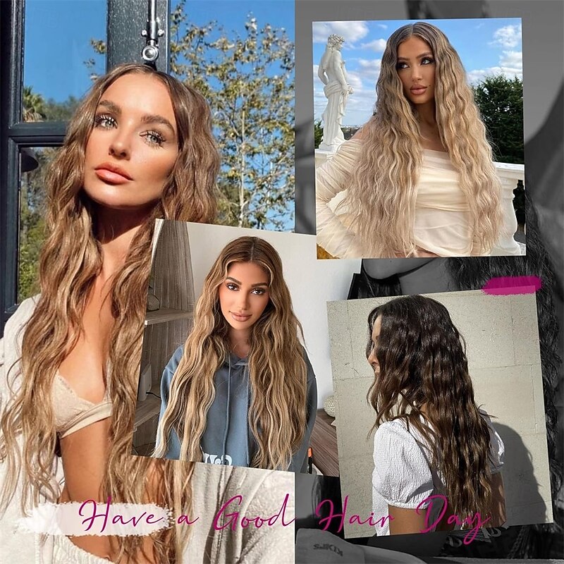 Clip in Hair Extensions 5PCS Brown Hair Extensions 24 Thick Long Loose Waves hair extensions HE002 Invisible Lace Weft Natural Soft Hairpieces for Women  Light Brown with Blonde Highlights3