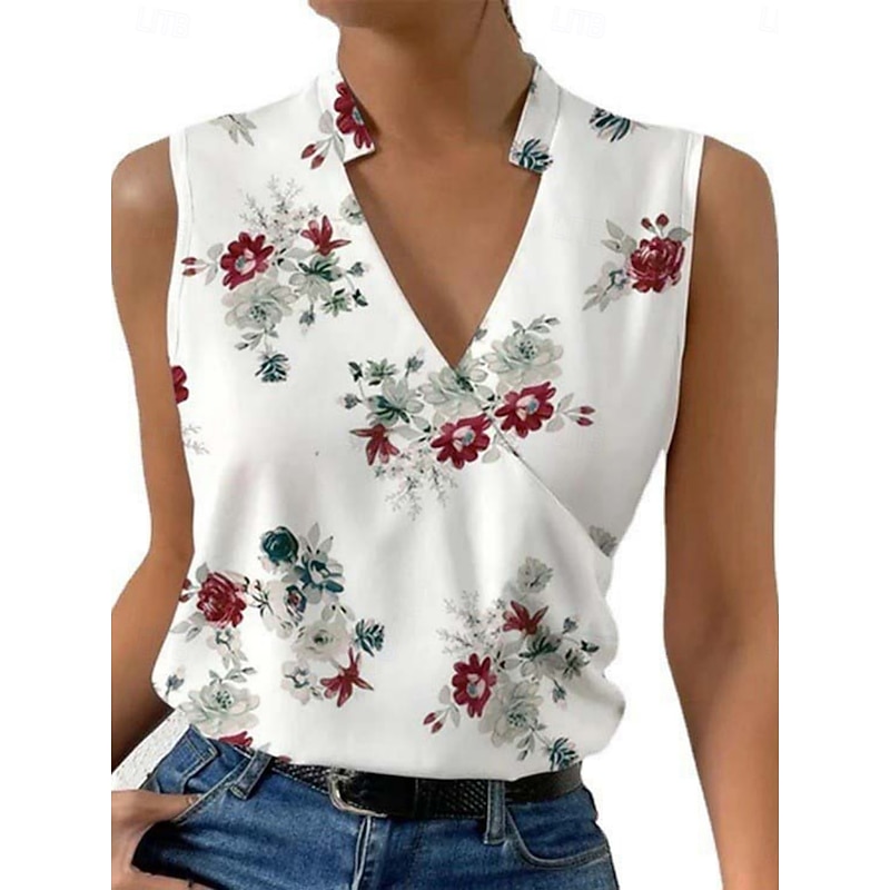 Women's Camisole Tank Top Floral Stylish Casual Sleeveless V Neck Regular Tops Daily Print Red Blue Green Gray Summer2