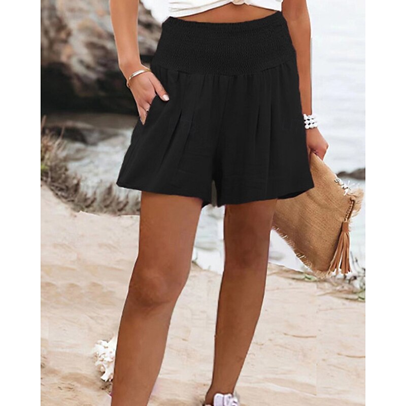 Women's Shorts Sunday Shorts Baggy Shorts Streetwear Casual Short High Waist Plain Elastic Waist Breathability Soft Micro-elastic Vacation Street Daily Wear Wine Black Pink Red Summer Regular Fit