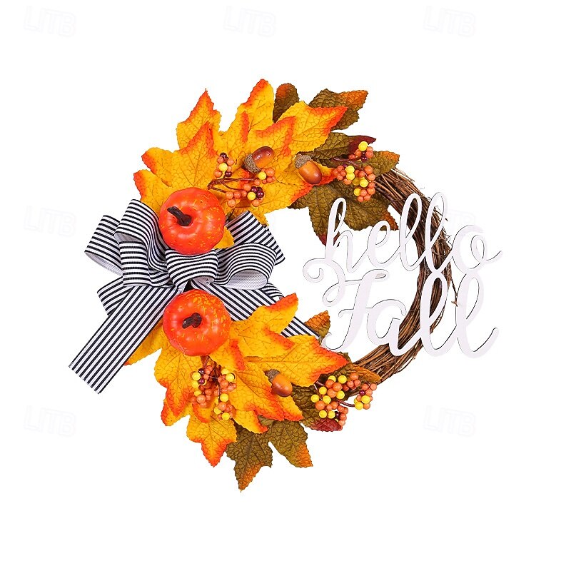 Fall Wreath for Front Door Thanksgiving Autumn Farmhouse Indoor Outdoor Decoration, Rustic Twig Letter Maple Leaf Vine Wreath, Harvest Festival Door Hanging Decor3