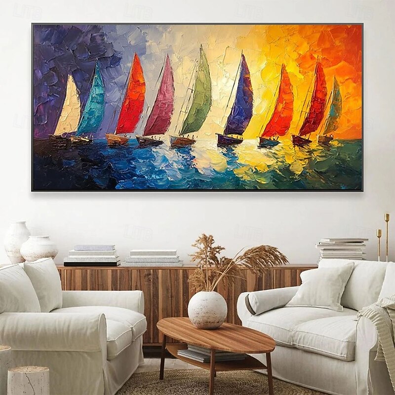 large Abstract Ship paintings Hand painted Boat Landscape Oil Paintings On Canvas Wall Art Decoration Modern Abstract Ship Pictures For Home Decor Rolled Frameless Unstretched Painting3