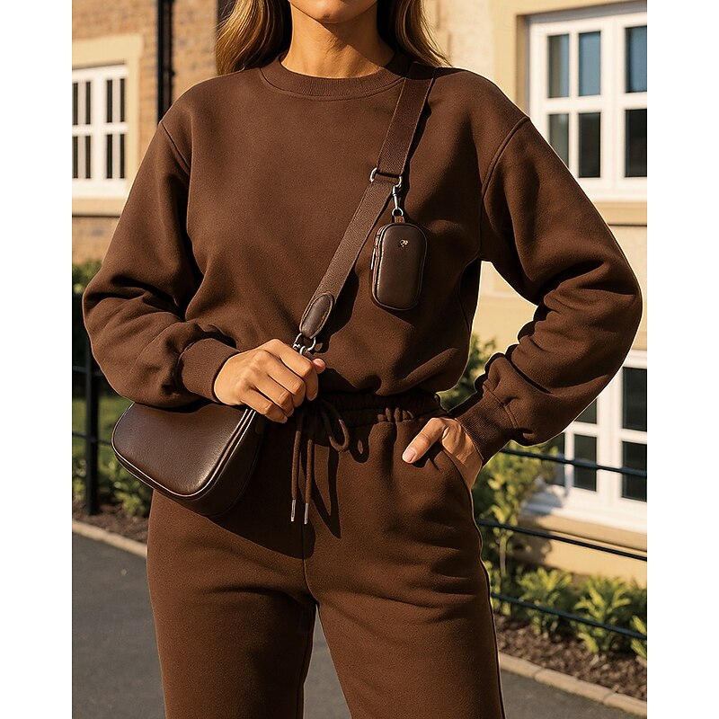 Women's Tracksuit Sweatpants Pullover Sweatshirt Pocket Solid Colored Clothing Suit Spring Black White Gym Training Running Windproof Long Sleeve Sport Activewear Micro-elastic Regular Fit3