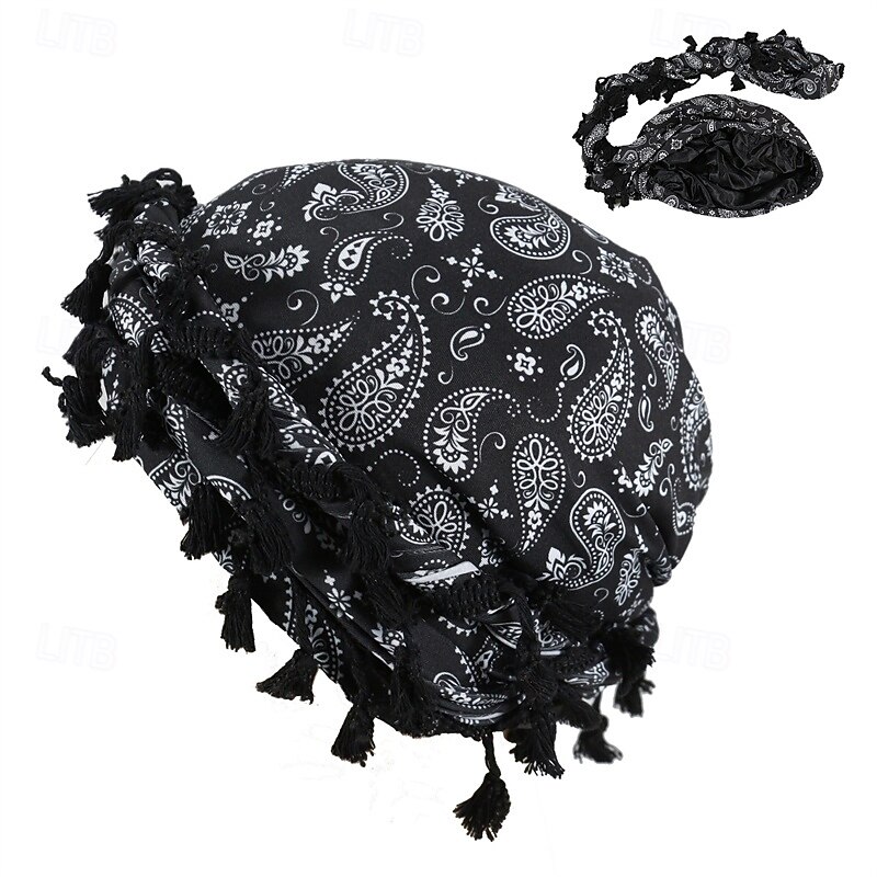 Men's Beanie Hat Beanies Black Yellow Polyester Tassel Cozy Daily Wear Going out Paisley Windproof4